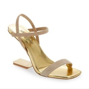 JEFFREY CAMPBELL Geometric Sandal In Natural Suede Gold
